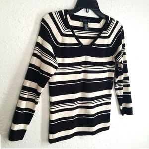 Apostrophe Black and White Striped V Neck Sweater